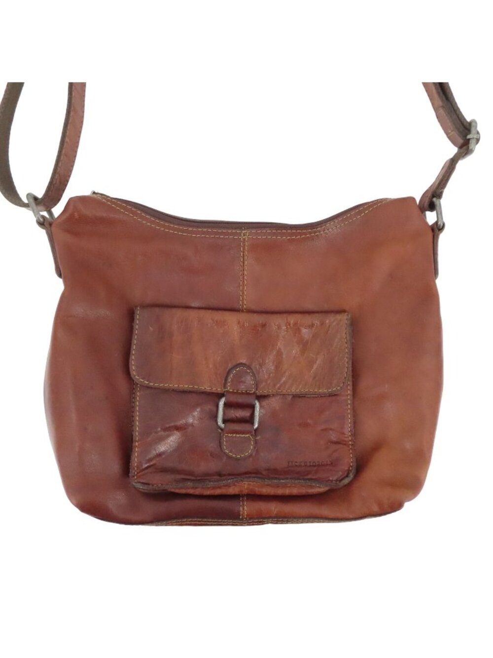 Jack Georges Distressed Brown Leather Shoulder Bag Handbag Purse Flap Pocket